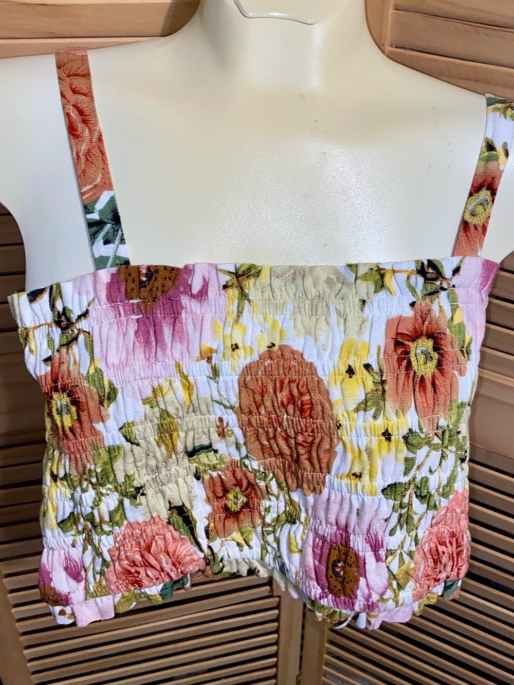 Paper Heart Floral Smocked Crop Top Linen Blend Size Large